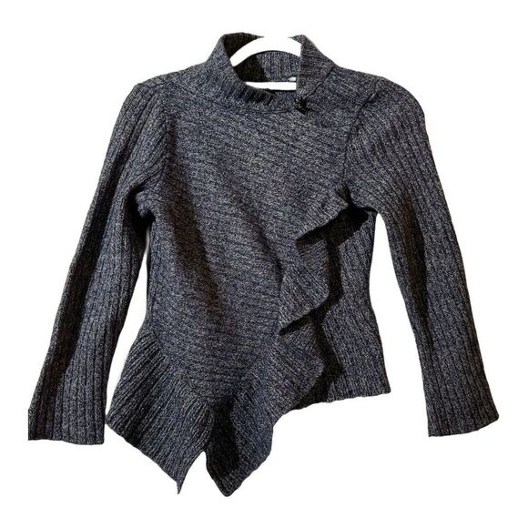 Anthropologie Sweaters - Anthropologie Women's Gray Asymmetrical Ribbed Ruffle Knit Wool Blend Sweater M